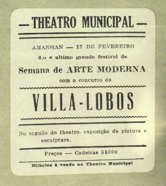 Cartaz do concerto de Villa Lobos na Semana de Arte Moderna