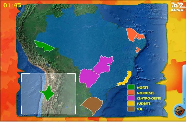 Em um mapa interativo, você testa seus conhecimentos sobre a geografia do Brasil (Imagem: Reprodução)