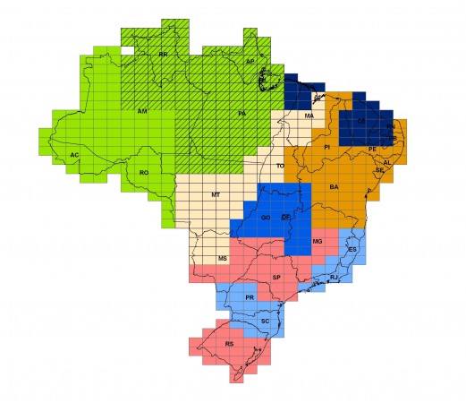 O território nacional está representado em 550 mapas menores. Colocados juntos em uma parede – mais ou menos como os azulejos na sua cozinha –, eles formam o desenho de todo o Brasil (Imagem: Divulgação/IBGE)
