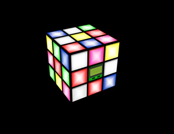 O cubo mágico eletrônico promete ajudar os jogadores a montarem o quebra-cabeças. (ilustração: Pedro Mamede)