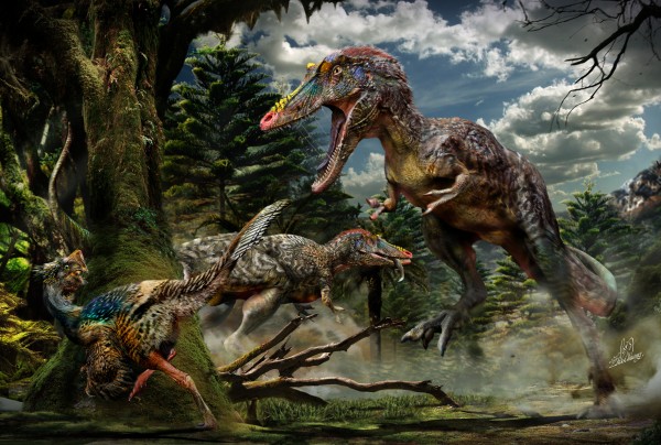 O <i>Qianzhousaurus sinensise</i> recebeu o apelido de Pinóquio rex por conta do seu focinho comprido. (imagem: Chuang Zao)