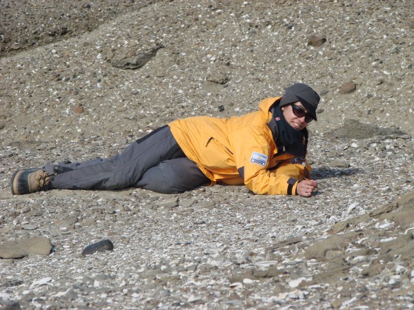 Durante dois anos, Carolina escavou na região da Antártica e encontrou diversos fósseis do pinguim gigante. (foto: Carolina Acosta)