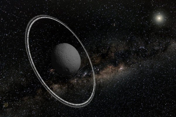 Concepção artística dos anéis do asteroide Chariklo. (imagem: Lucie Maquet)
