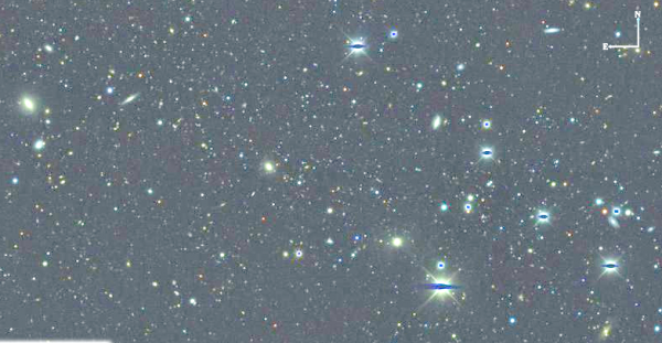 Este é Reticulum II, um dos sistemas estelares recém-descobertos, localizado a mais ou menos 100 mil anos-luz do Sol, na direção da constelação Reticulum. (imagem: Portal Científico do DES/ Grupo DES-Brazil)