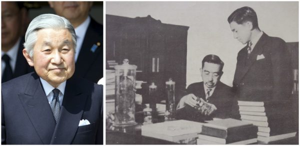 O Imperador do Japão, Akihito (à esquerda) e seu pai, o Imperador Hirohito, que também foi um cientista (à direita, ao lado de Akihito ainda jovem). (fotos: Wikipedia e Free World Magazine [reproduzido por Sustainable Living Institute])