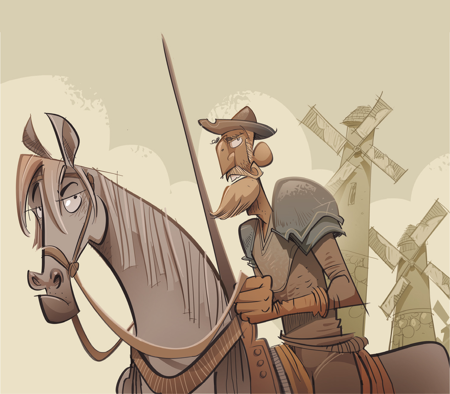 Dom Quixote e Sancho - Ilustracao Mauro Souza